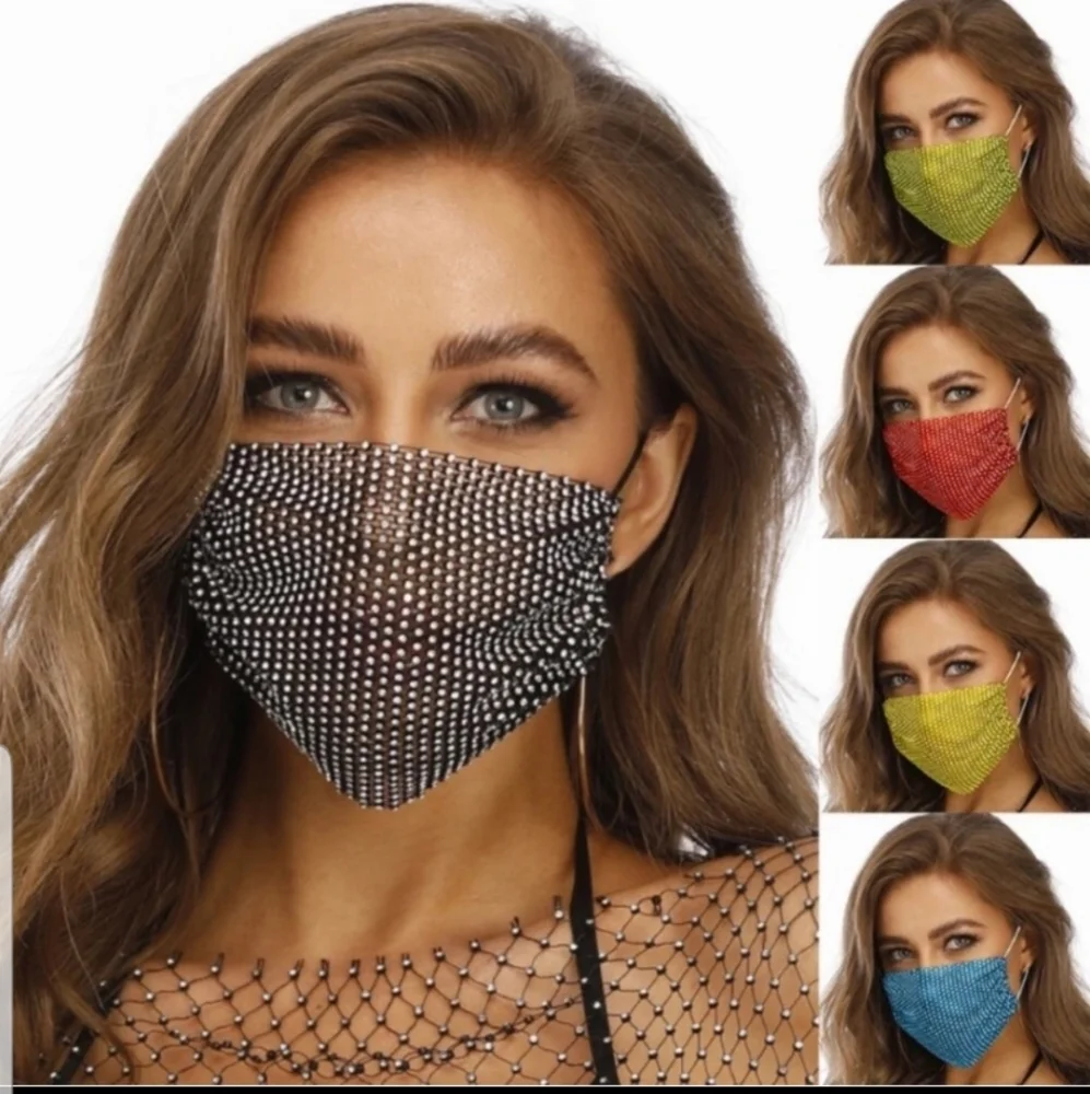 2 Fashion Face Rhinestone Masks Pink & Blue